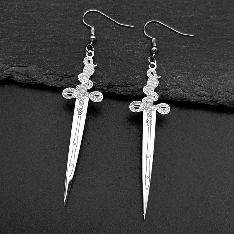 Snake Viking Steel Earrings Vintage Norse Mythology