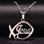 Stainless Steel Jesus Christ Male Necklaces Fish Christian Ichthys Fish Pendant Necklaces Jewelry Women or Men Collares