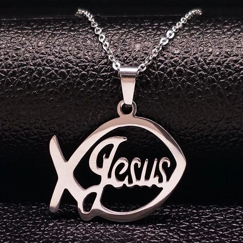 Stainless Steel Jesus Christ Male Necklaces Fish Christian Ichthys Fish Pendant Necklaces Jewelry Women or Men Collares
