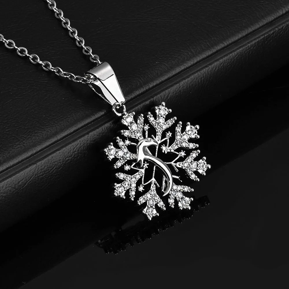 Gold Snowflake Pendant Necklace Statement