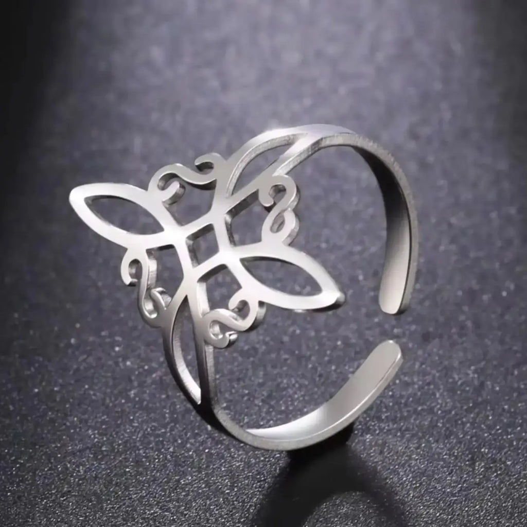 LIKGREAT Hollow Trinity Witch Knot Adjustable Ring for Women Men Stainless Steel Celtics Knot Amulet Couple Jewelry BirthdayGift