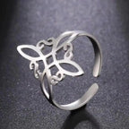 LIKGREAT Hollow Trinity Witch Knot Adjustable Ring for Women Men Stainless Steel Celtics Knot Amulet Couple Jewelry BirthdayGift