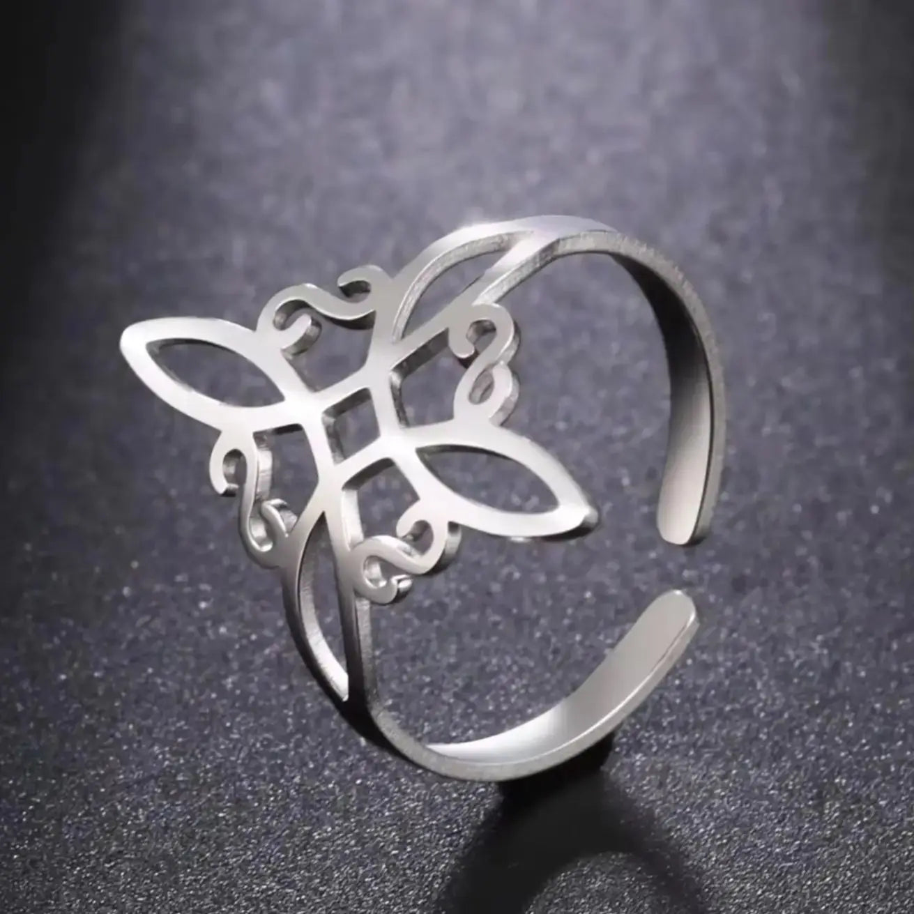 LIKGREAT Hollow Trinity Witch Knot Adjustable Ring for Women Men Stainless Steel Celtics Knot Amulet Couple Jewelry BirthdayGift