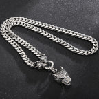 Curb Link Chain Men's Neck Necklaces for Man Gold Color Stainless Steel Wolf Head Man Pendant Necklace 65CM Long Viking