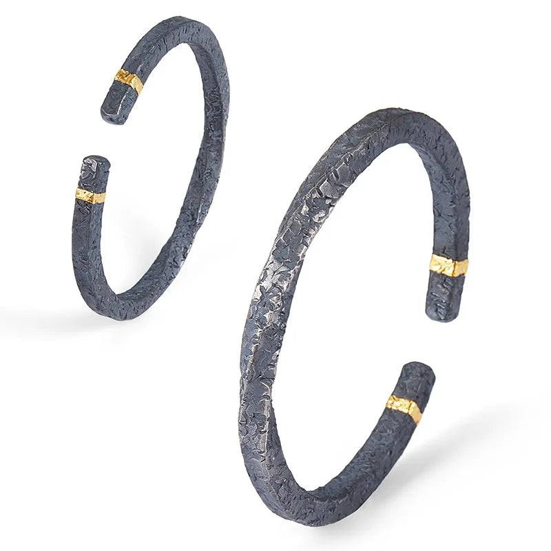 HX Mens Black Rattan Mobius Loop Bracelet Unique Vintage Style Adjustable Open Cuff Fashion Accessory