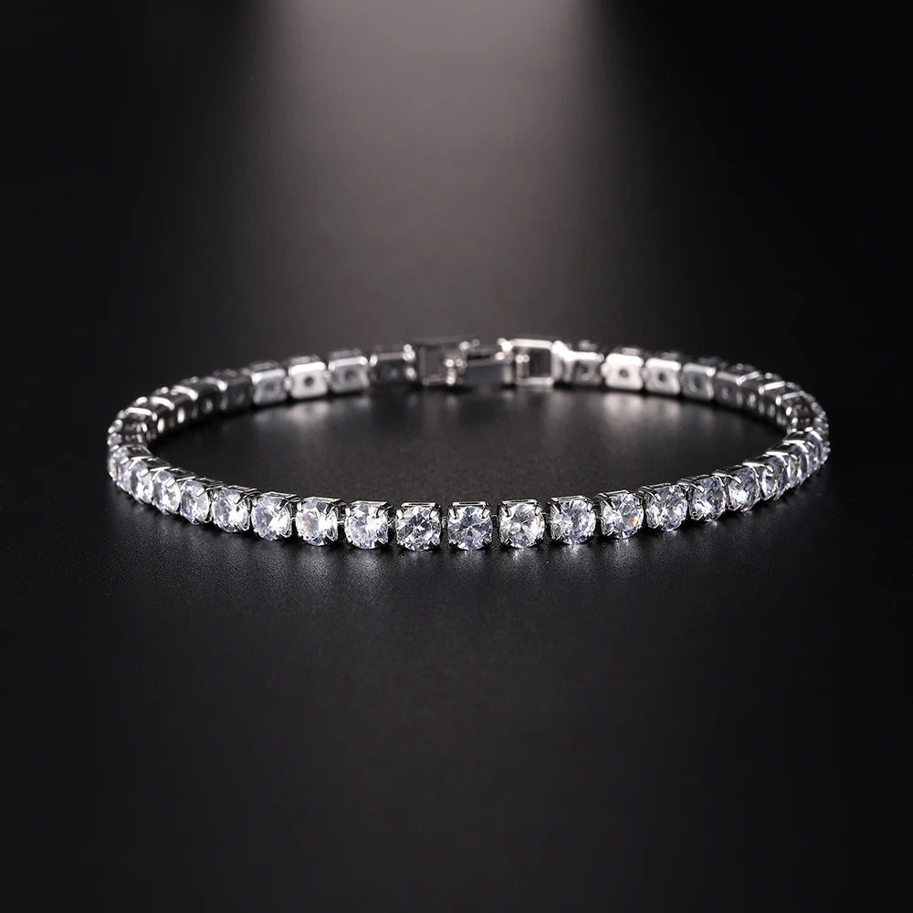 Luxury Hiphop Iced Out 4mm Cubic Zirconia Crystal Tennis Bracelets For Women Men Gold Color Silver Color Bracelet Chain Jewelry