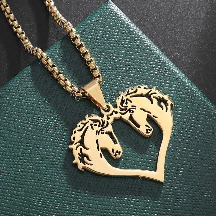 Gold Horse Pendant Necklace Box Chain Statement