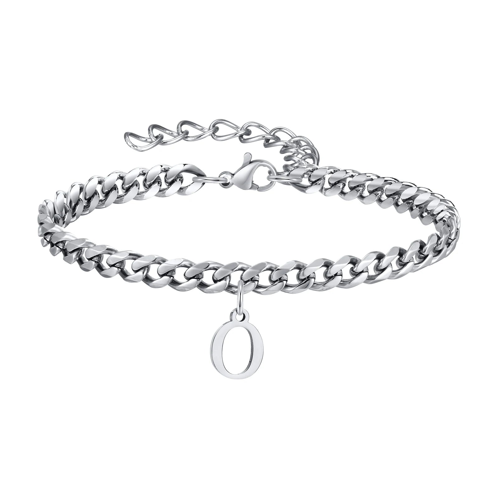 Vnox A-Z Initial Bracelets for Men Women, Never Fade Silver Color Stainless Steel Cuban Chain Bracelet with 26 Letter