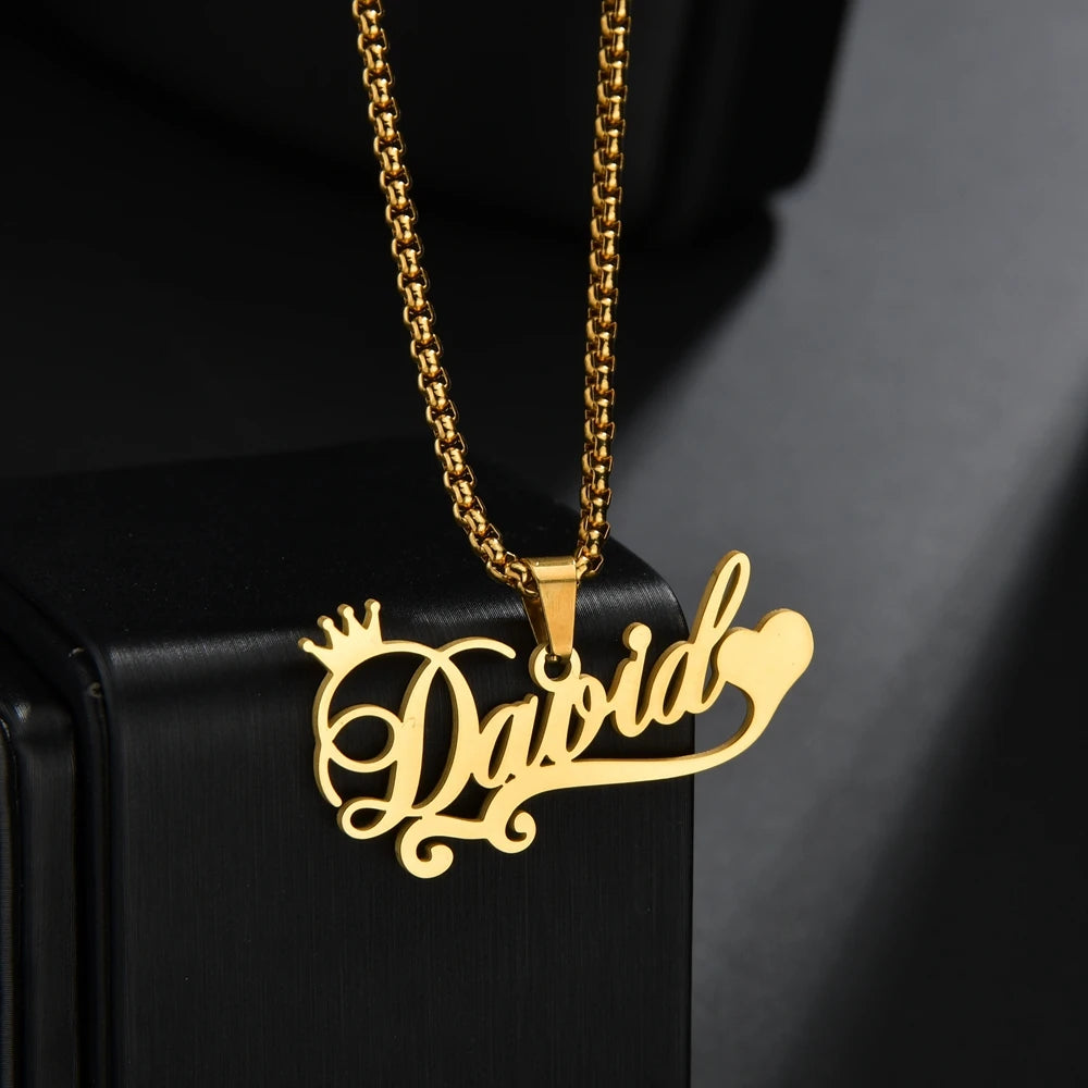 Atoztide 50cm Personalized Custom Names Pendant Necklace Stainless Steel Gold Color Cuban Thick Chain for Men Women Jewelry Gift