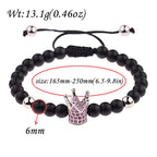 DOUVEI 6mm Pave Zircon Crown Weaving Bracelet Charm Men Black Matte Bracelets For Women Dropshipping ABL007
