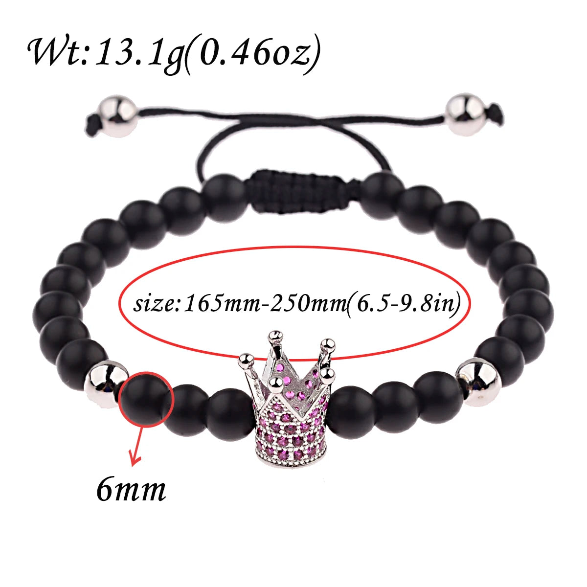 DOUVEI 6mm Pave Zircon Crown Weaving Bracelet Charm Men Black Matte Bracelets For Women Dropshipping ABL007