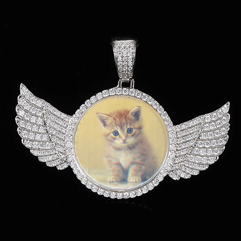 Angel Wings Photo Pendant Necklace Iced Out