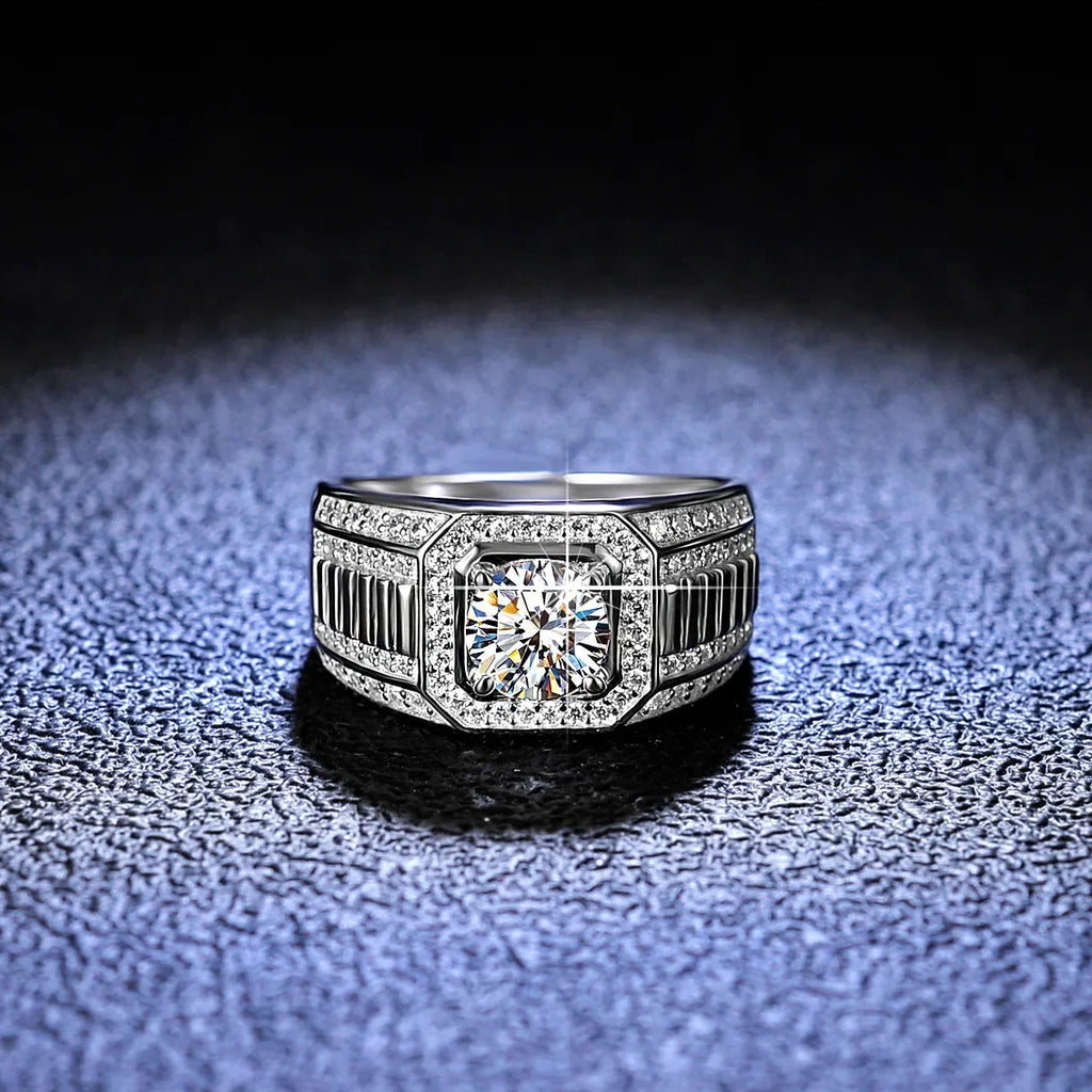 Platinum PT950 Men's Luxury Eternal 18K White Gold Rings With Credentials 1 Carat VVS D Color Diamond Moissanite