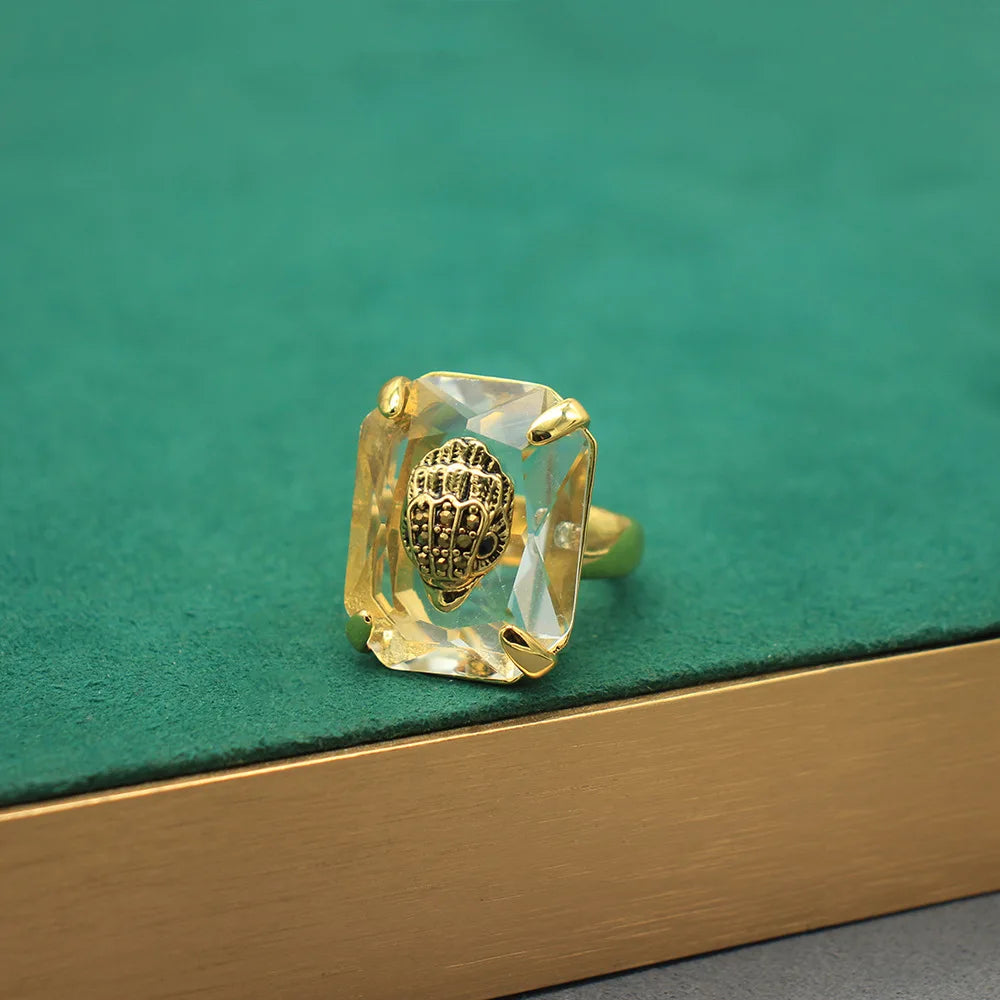 Ring Niche Styleclassy Ring Transparent Zircon Ring Copper Plated Real Gold Animal