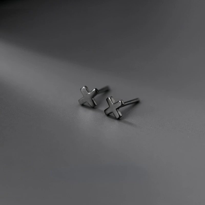 Black Cross Stud Earrings for Men & Women — Black-Tone