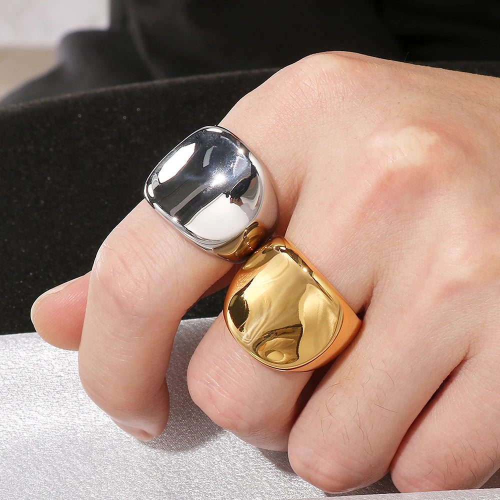 18K Vacuum Plated Wide Rings for Man Solid 316l Stainless Steel Men's Band Accessories Engagement Ring Birthday Party