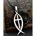 Jesus Cross Fish Pendant Necklace — Stainless Steel