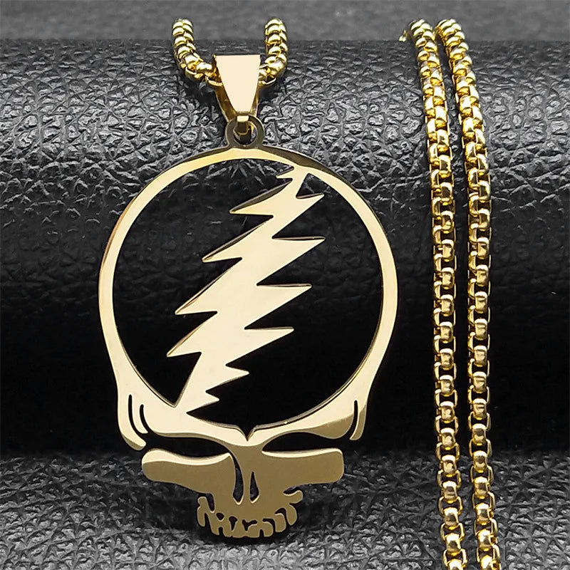 2024 New fashion punk rock band Grateful Dead Skull stainless steel necklace personality alphanulose collarbone chain