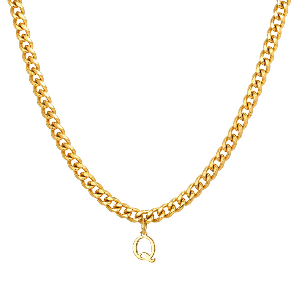 Vnox Men's Thick 5mm Wide Chain 26 Letters Pendant Necklace Punk Hip Hop Gold Color Jewelry On Neck Boys Cool Wear