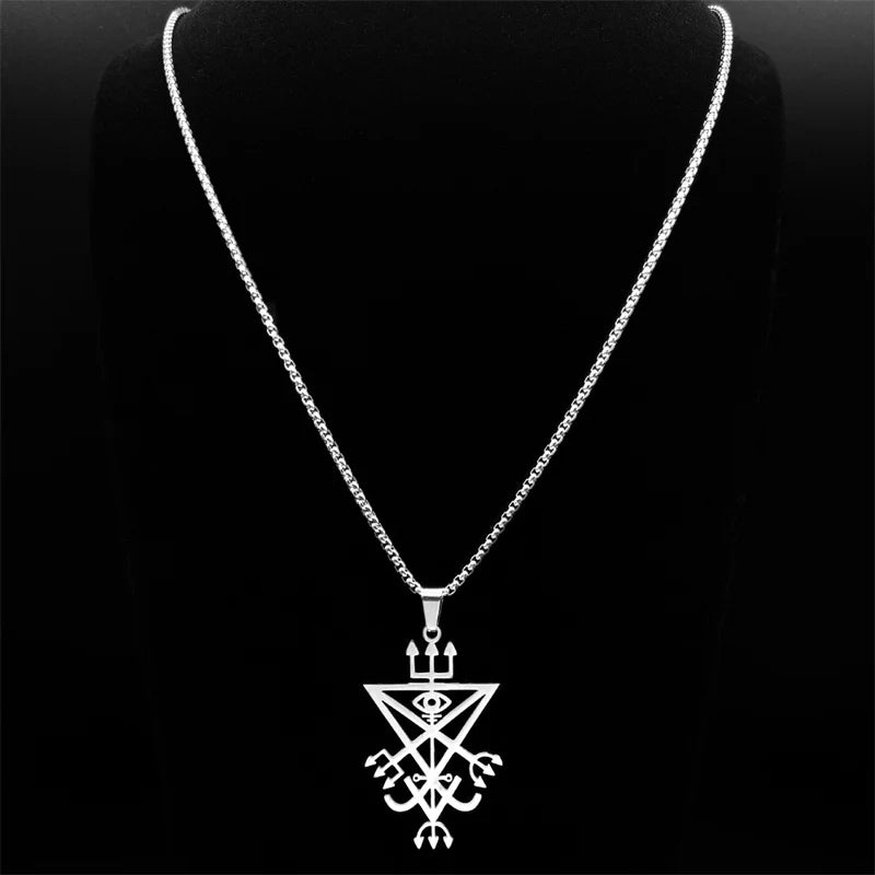 Sigil Lucifer Silver Long Necklace — Stainless Steel