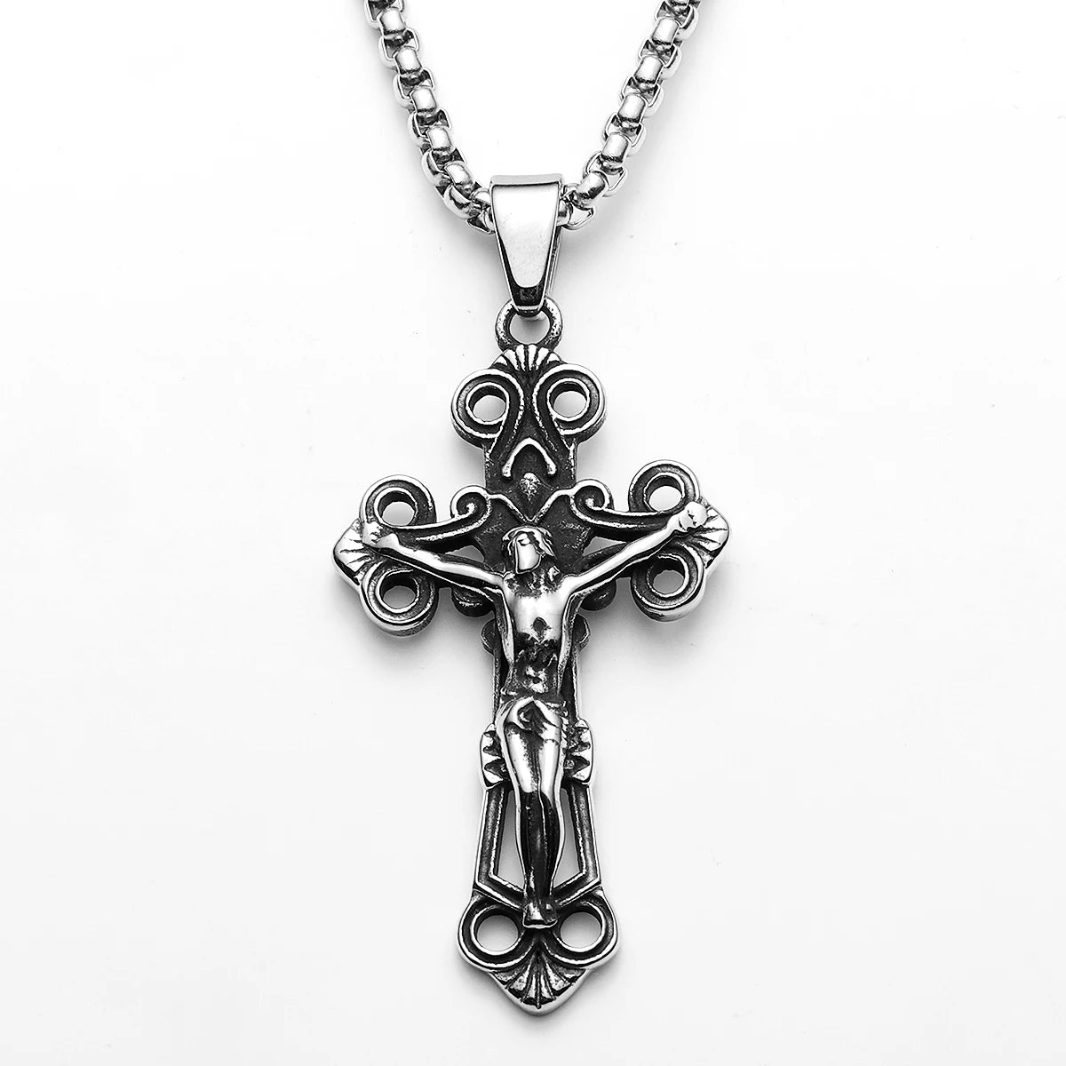 Jesus Hollow Cross Pendant — Stainless Steel