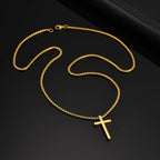 Vnox 60cm Box Chain Cross Pendant Necklaces for Men, Simple Plain Black Silver Gold Color Stainless Steel Thick Cross Collars