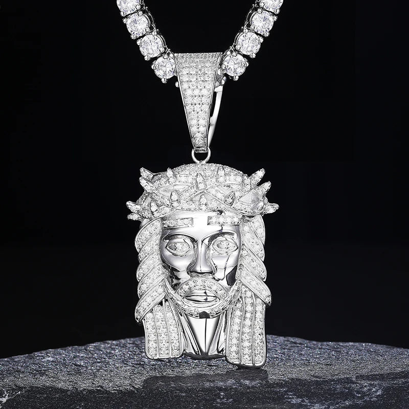 TUHE Unisex Iced Out Jesus Pendants VVS1 Moissanite Pendants Necklace Silver 925 For Men Hip Hop Jewelry