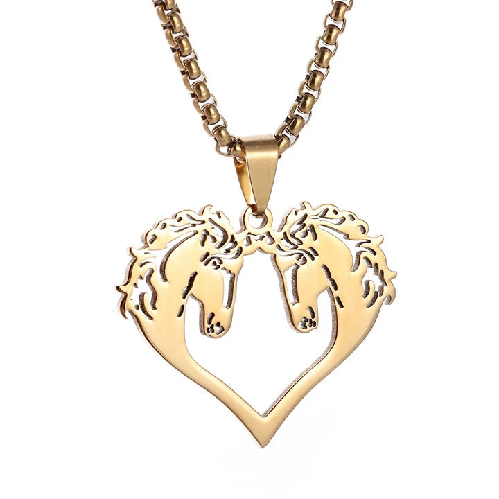 Gold Horse Pendant Necklace Box Chain Statement