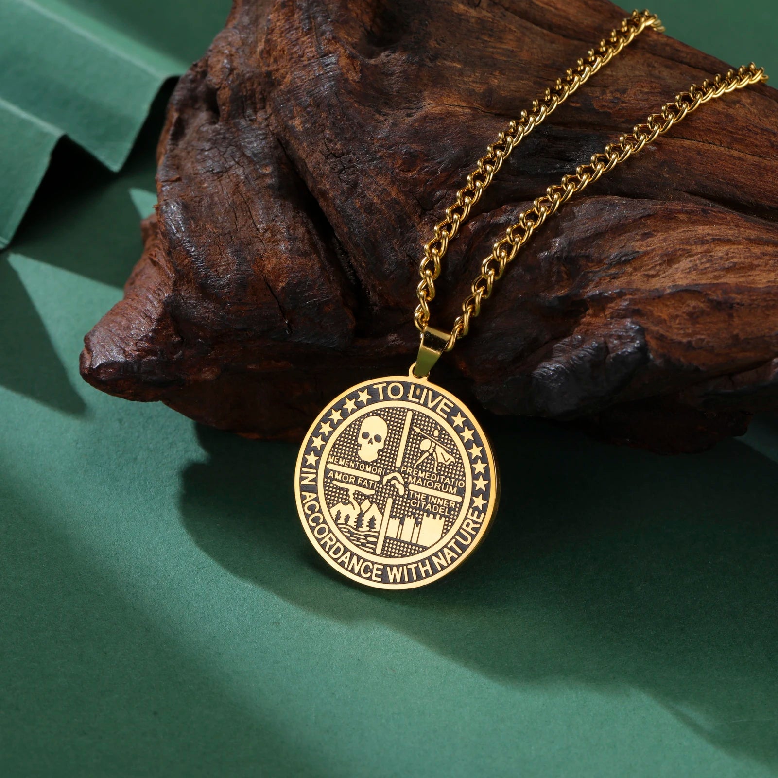 Memento Mori Stoic Medallion Pendant Necklace