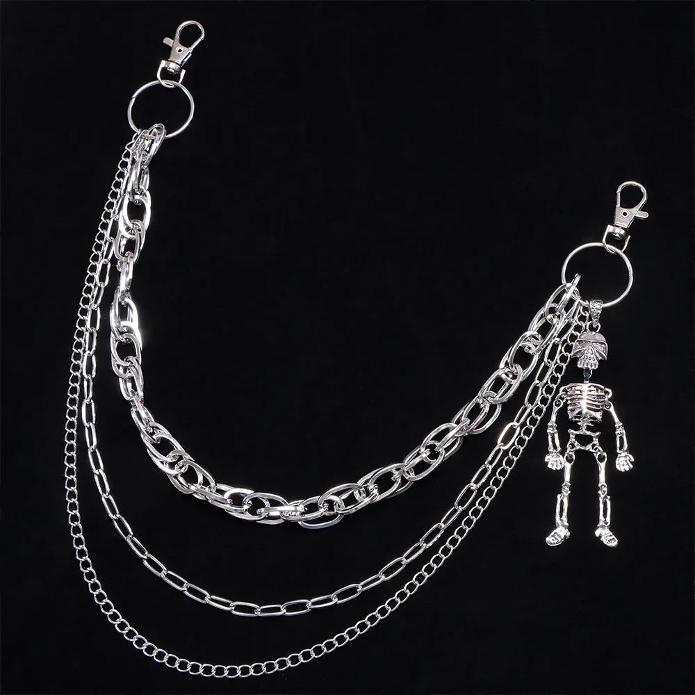 Skeleton Pendant Multi-Layer Pants Chain — Gothic Jeans Chain