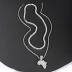 Hip-hop Men's Necklace Set Stylish Africa Map Pendant Necklace Iced Out Inlaid Diamonds Tennis/Rope Chain Punk Jewelry Gift Set