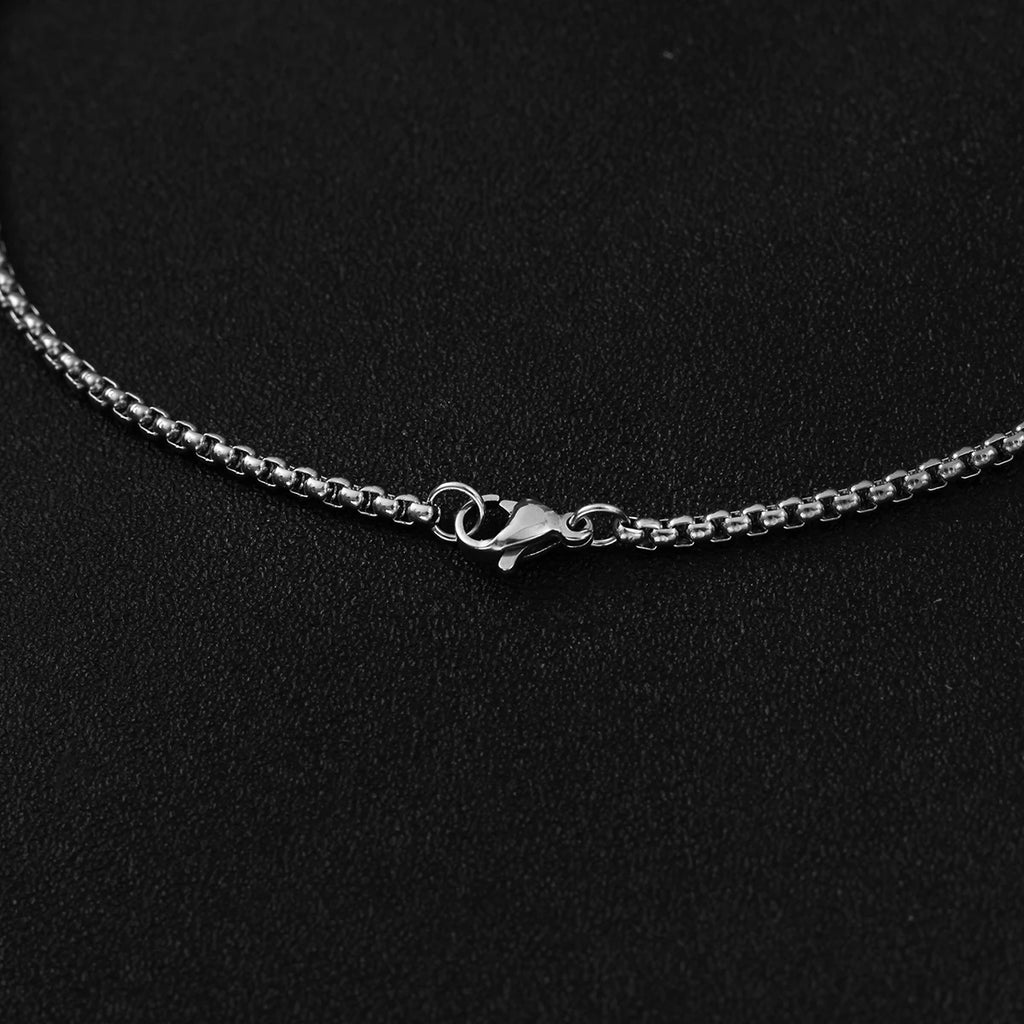Geometric Cross Pendant Sweater Chain Necklace — Stainless Steel