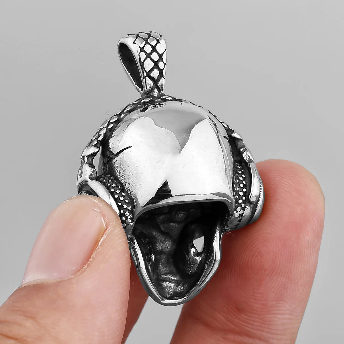HNSP 316L Stainless Steel Punk Headphones Skull Head Pendant Necklace For Men Jewelry Accessories