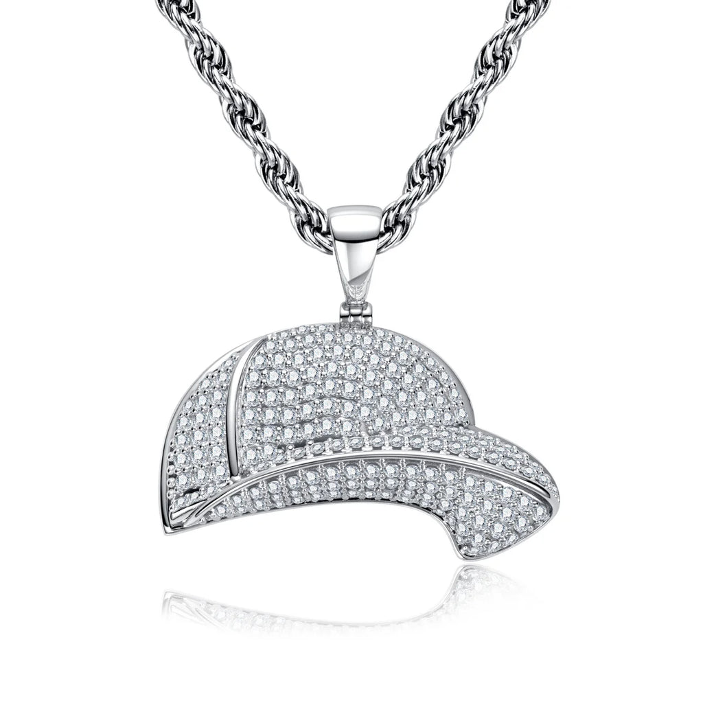 Iced Out Baseball Cap Pendant Necklace — Gold-Tone