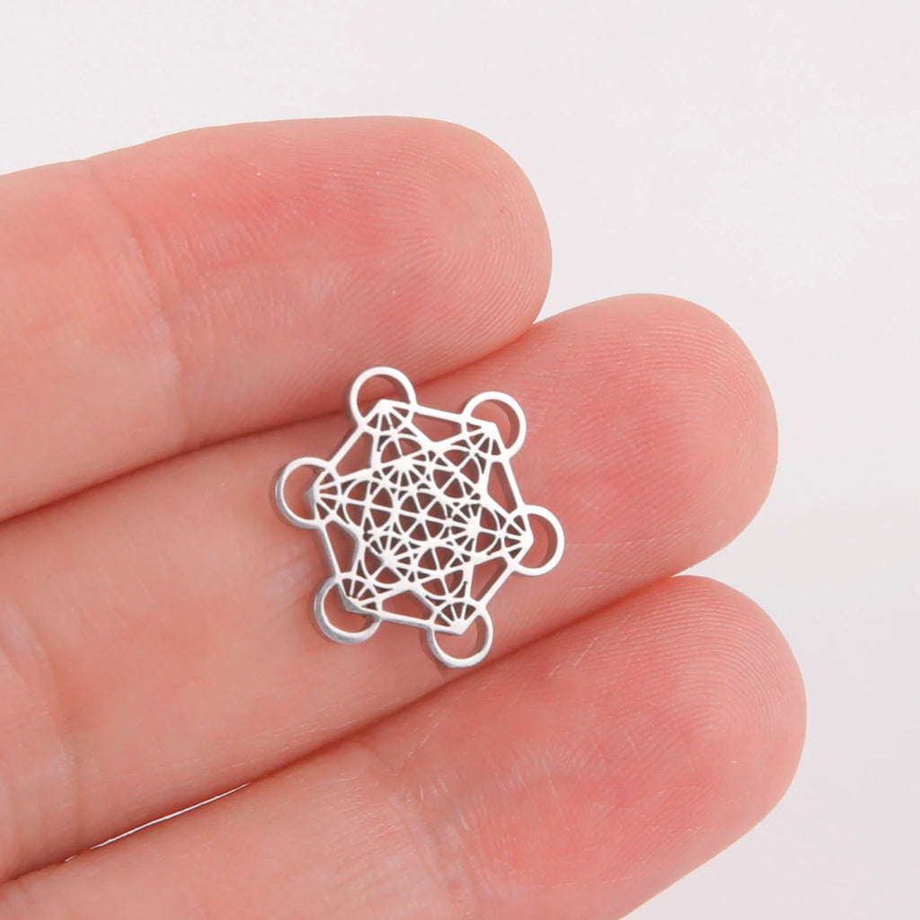 LIKGREAT Archangel Metatron Cube Pendant for Necklace Jewelry Making Stainless Steel Charm DIY Amulet Kabbalistic Tree of Life