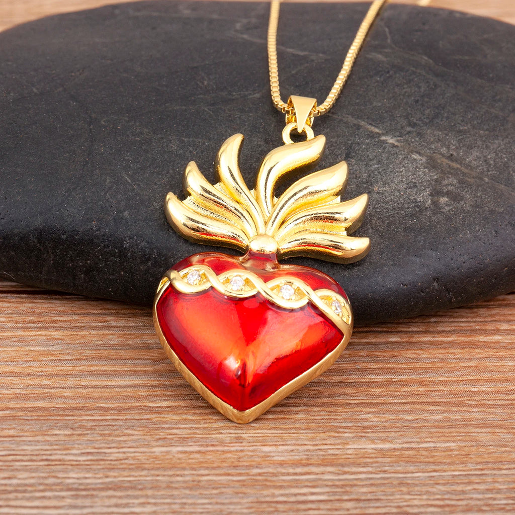 Iced Out Sacred Heart Pendant Necklace