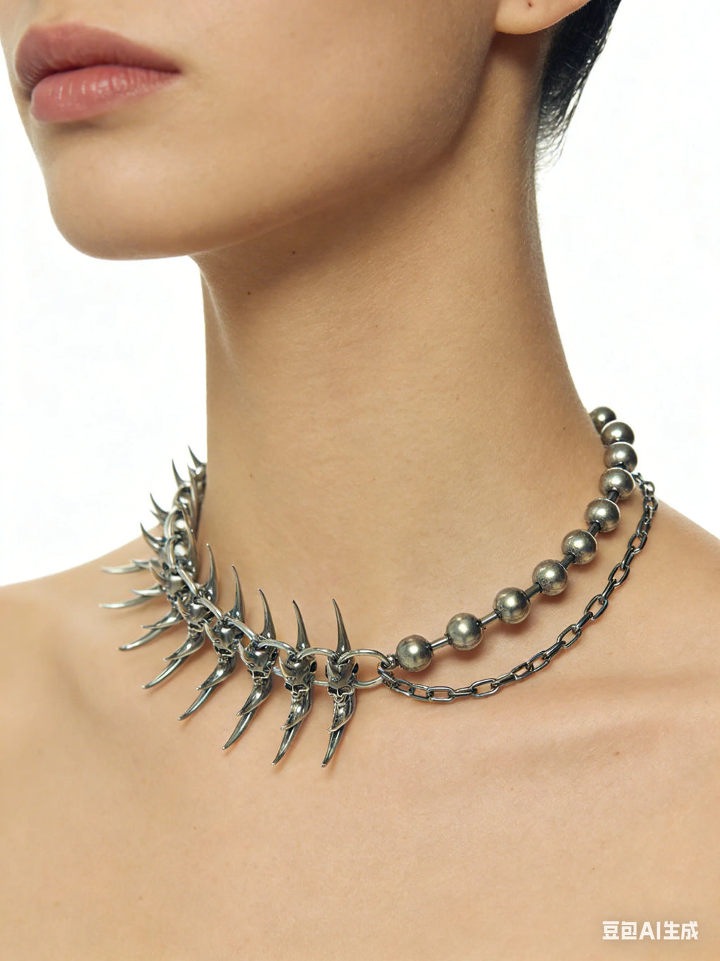 Alternative Copper Skull Thorn Choker - Jewelry Accessories for Women and Men, Spiked Pendant Necklace, Bold Unisex