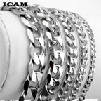 ICAM 3-11mm Men's Bracelets Silver Stainless Steel Curb Cuban Link Chain Bracelets For Men Women Wholesale Jewelry Gift