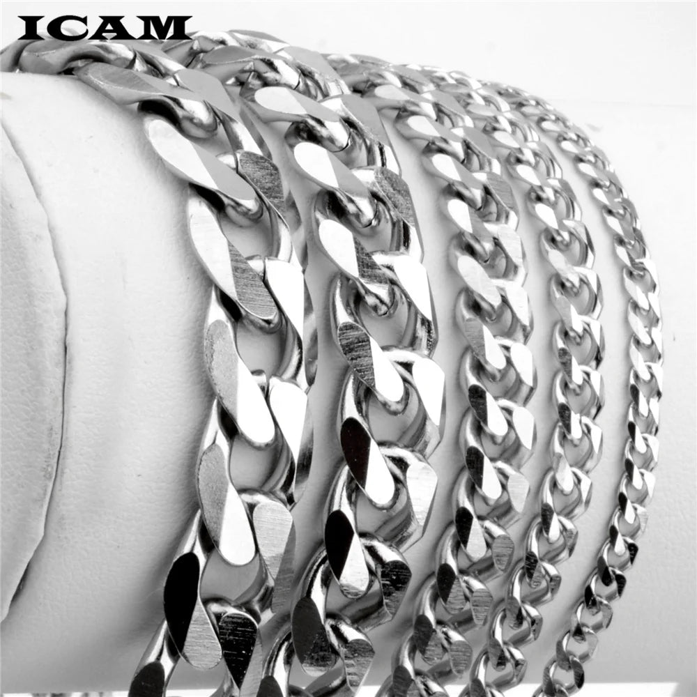 ICAM 3-11mm Men's Bracelets Silver Stainless Steel Curb Cuban Link Chain Bracelets For Men Women Wholesale Jewelry Gift