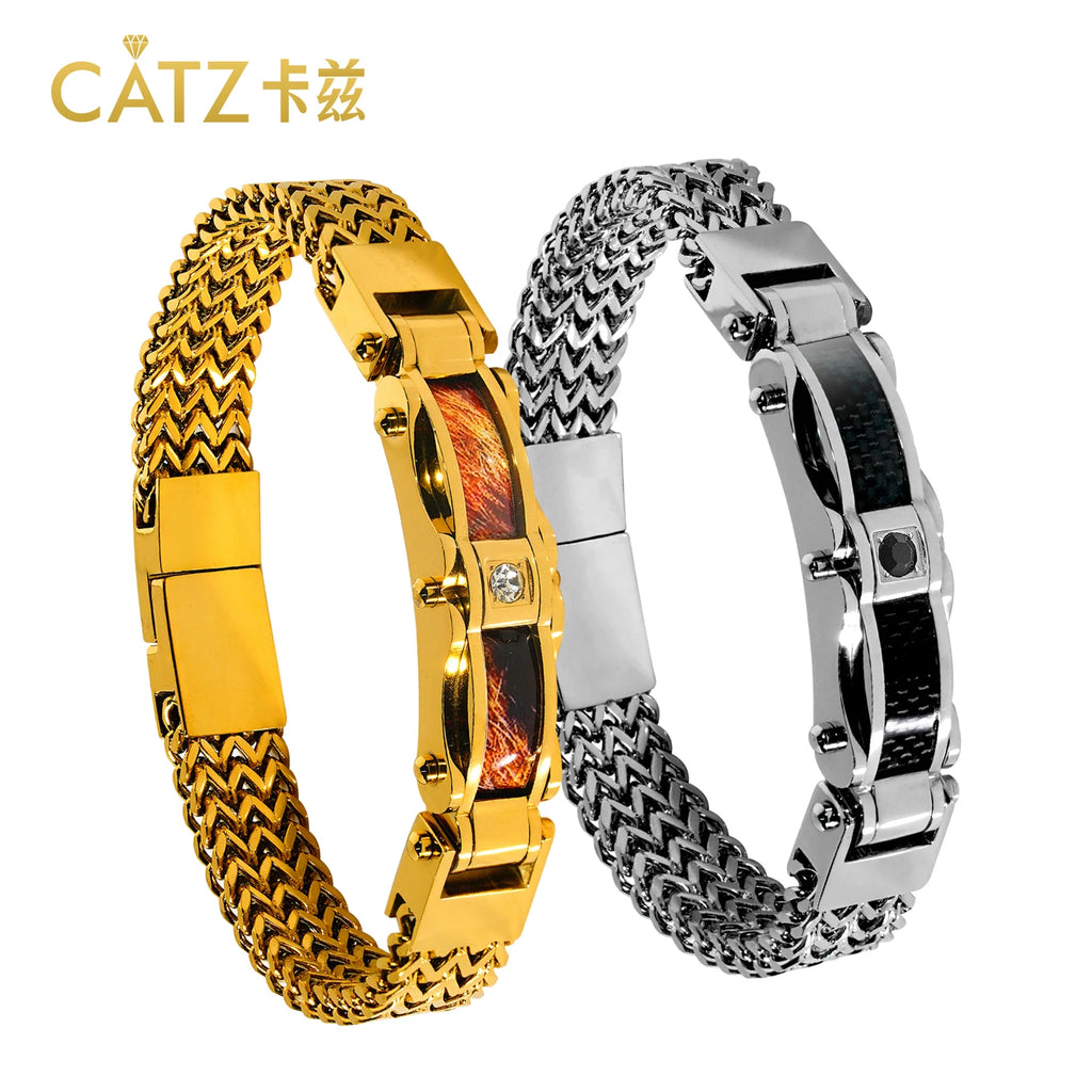 Punk Stainless Steel Bracelet 21 Cm Franco Link Chain Inlaid With Large-Grained Zircon Magnet Clasp