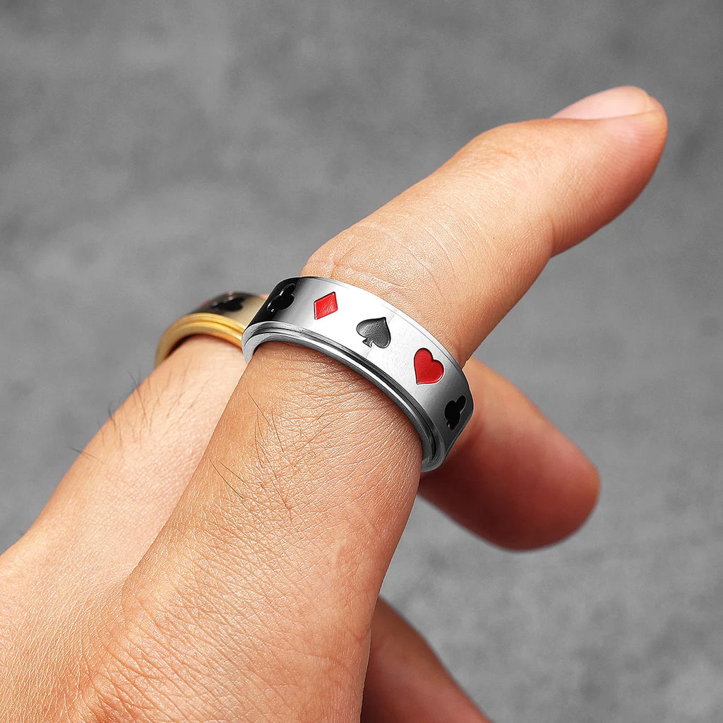 Poker Fidget Spinner Ring — Stainless Steel