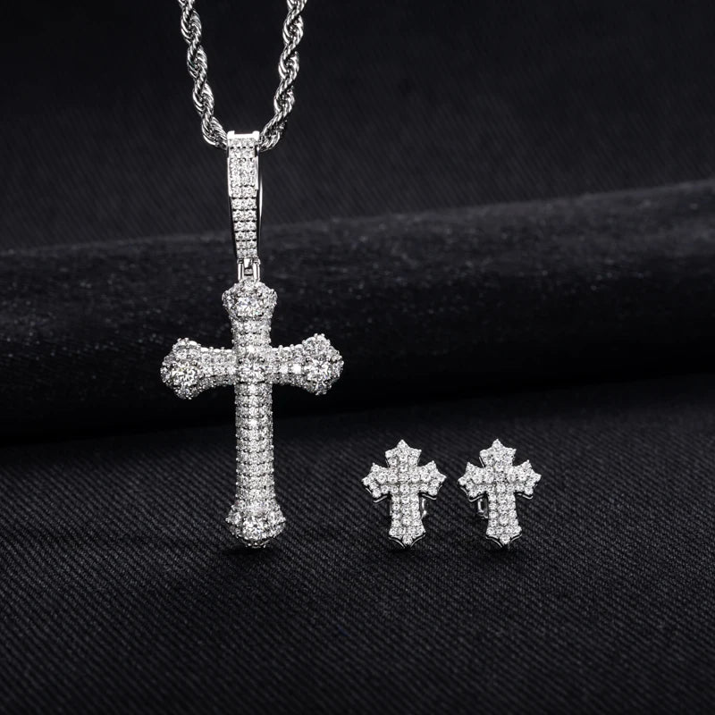 Iced Out Cross Necklace Set — 925 Silver