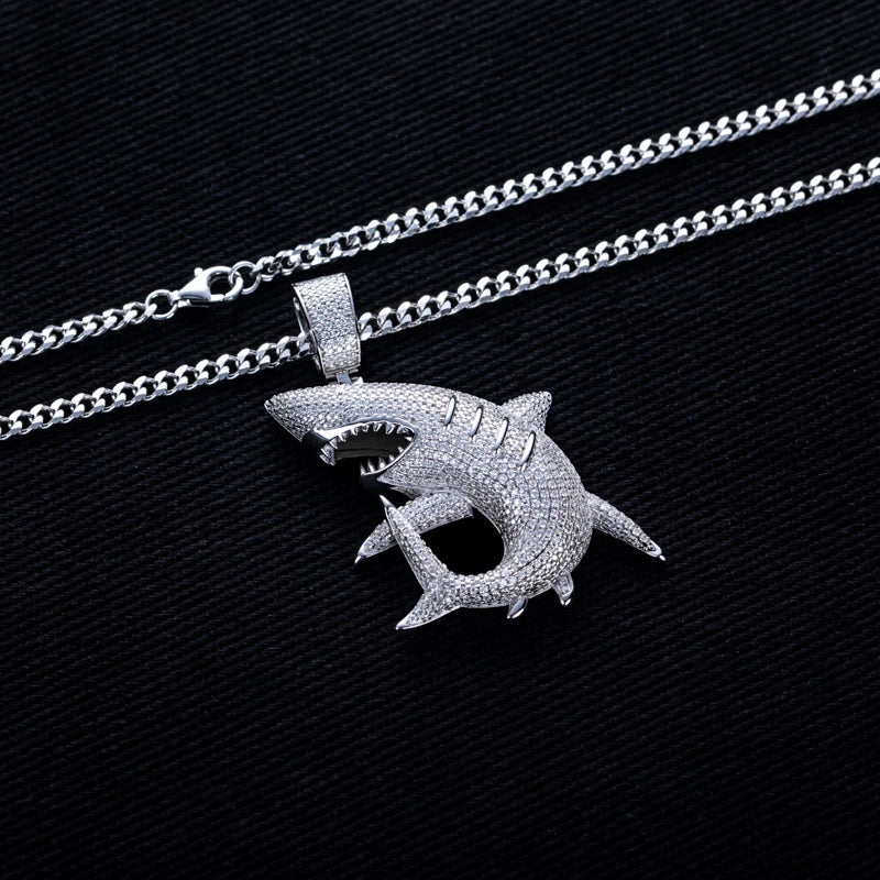 Iced Out Shark Pendant — 925 Silver