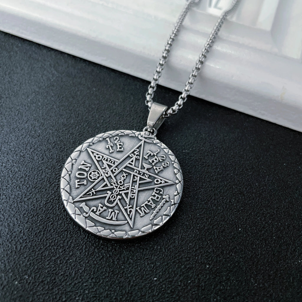 New Vintage Witchcraft Pentagram Pendant Necklace Jewish Hebrew Tetragrammaton Stainless Steel Amulet Jewelry Gift for