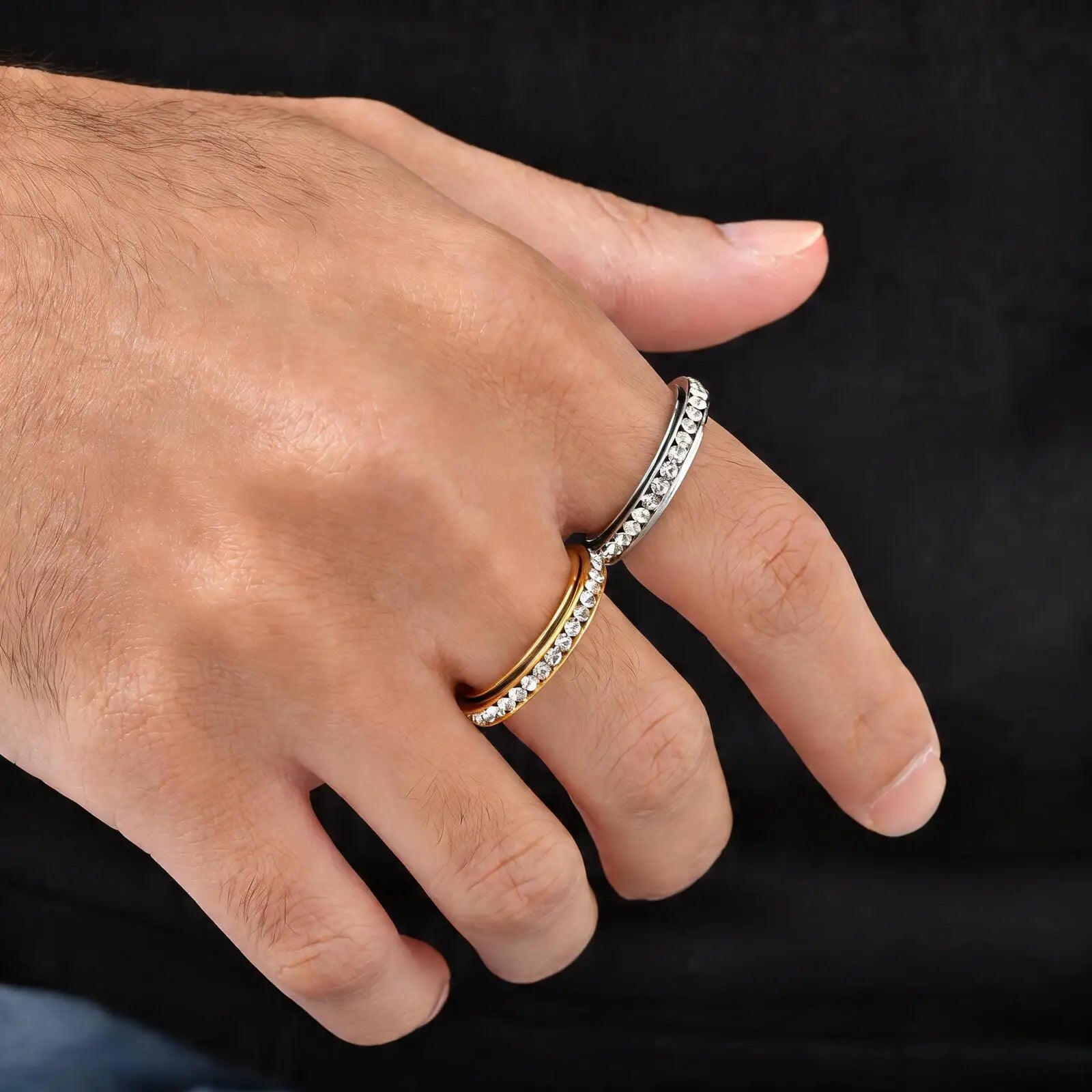 Iced Out Zircon Spinner Ring — Stainless Steel