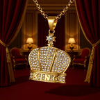 Iced Out King Crown Pendant Tennis Necklace — Stainless Steel