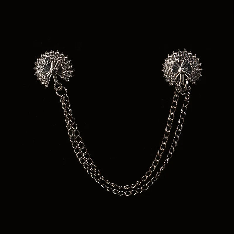 Vintage Double Chain Tassel Brooch — Lapel Pin Suit Badge