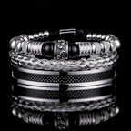 3pcs Set Men Bracelet Stainless Steel Rope Bangles Men Skull Bracelets with Tigereye Natural Stone Gift Accessories