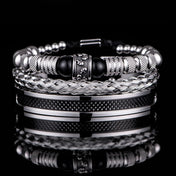 3pcs Set Men Bracelet Stainless Steel Rope Bangles Men Skull Bracelets with Tigereye Natural Stone Gift Accessories