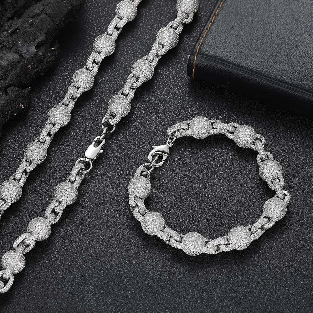 Iced Out Bead Choker Necklace 10.5MM Stainless Steel